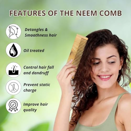 INSIME Wooden hair comb set for men & women | Neem wooden comb set for hair styling | Neem Combo comb set for Men & Women - Image 2