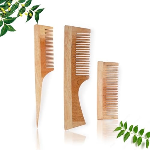 INSIME Wooden hair comb set for men & women | Neem wooden comb set for hair styling | Neem Combo comb set for Men & Women - Image 1