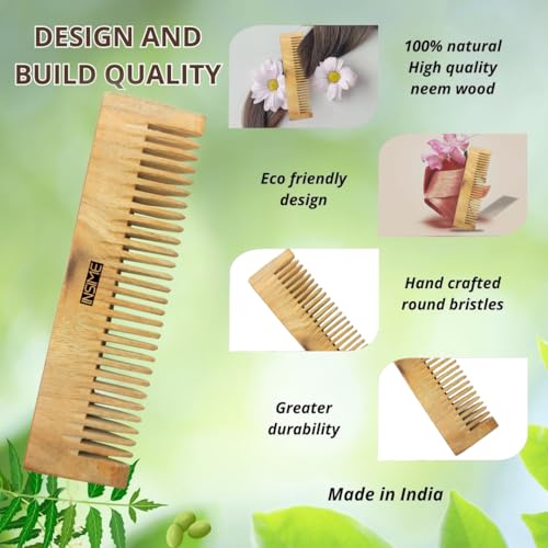 INSIME Wooden hair comb set for men & women | Neem wooden comb set for hair styling | Neem Combo comb set for Men & Women - Image 3