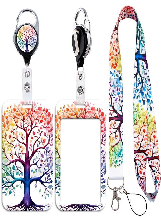DMLSKY Tree Lanyards for ID Badges, Badge Holder with Retractable Reel Clip Keychain Lanyard with ID Holder Name Card Protector for Women Teacher Nurse - Image 1