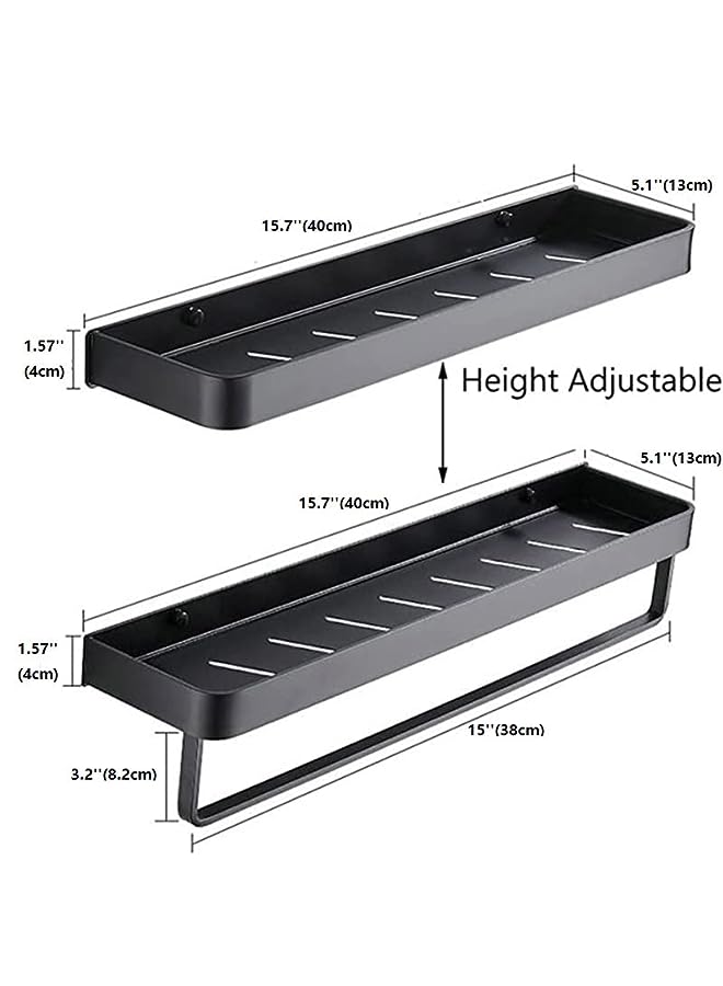 IAF 2PCS Bathroom Shower Rack, 15.7 inch Black Bathroom Wall Shelf (2 Tier), Bathroom Shelf with Towel Bar, Wall Mounted Shower Storage Organizer Holder Rack - Image 3