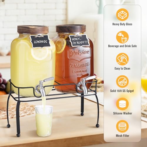 mustry Glass Drink Dispenser for Parties, 1 Gallon Beverage Dispenser with Stand and Spigot Solid Stainless Steel, Used as Lemonade Dispenser Sun Tea Jar Kombucha Jar, Set of 2 - Image 3