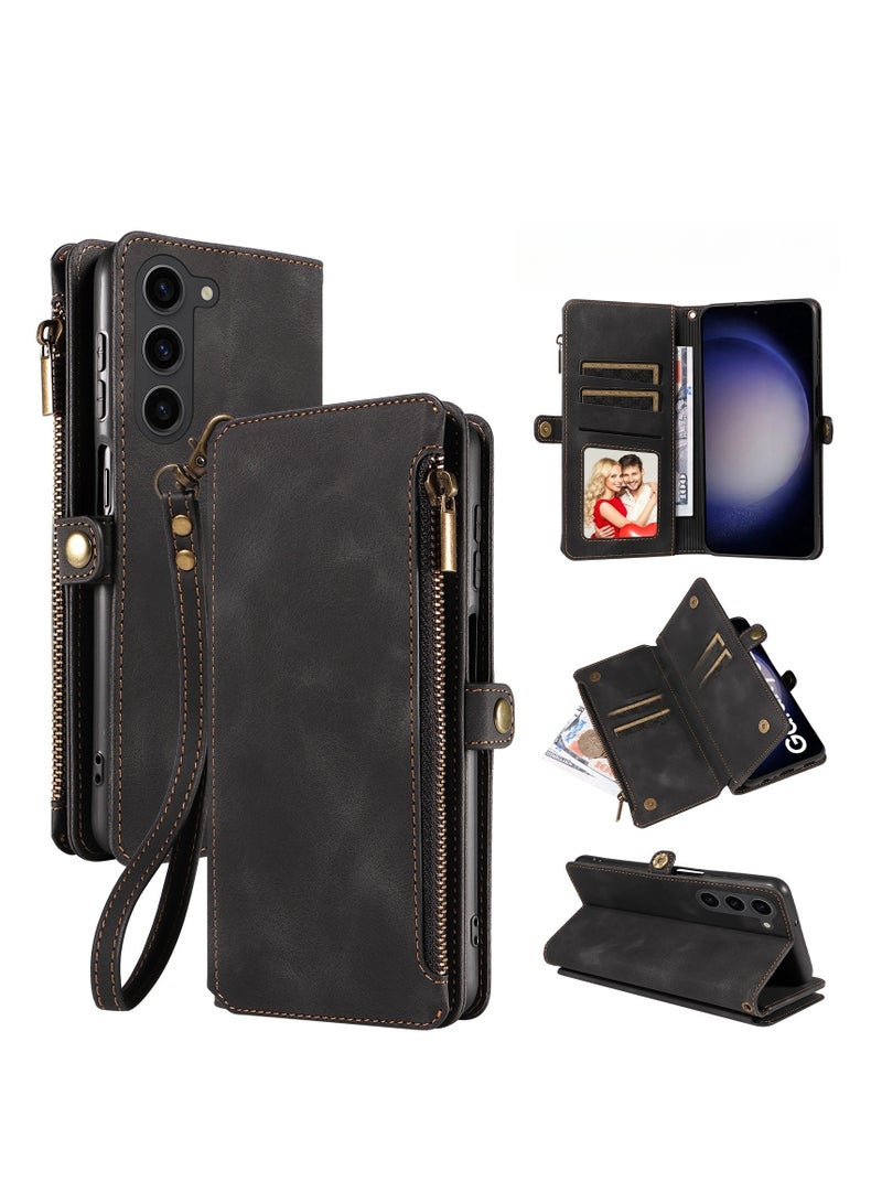 For Samsung Galaxy S25 Ultra Wallet Case, Zipper Purse Folio Leather Wallet with Card Holder Wrist Strap, 2-in-1 Detachable Magnetic Shockproof Full Body Protective Back Cover - Image 1