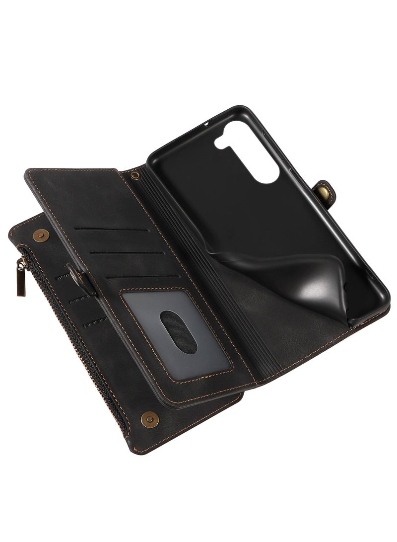 For Samsung Galaxy S25 Ultra Wallet Case, Zipper Purse Folio Leather Wallet with Card Holder Wrist Strap, 2-in-1 Detachable Magnetic Shockproof Full Body Protective Back Cover - Image 2