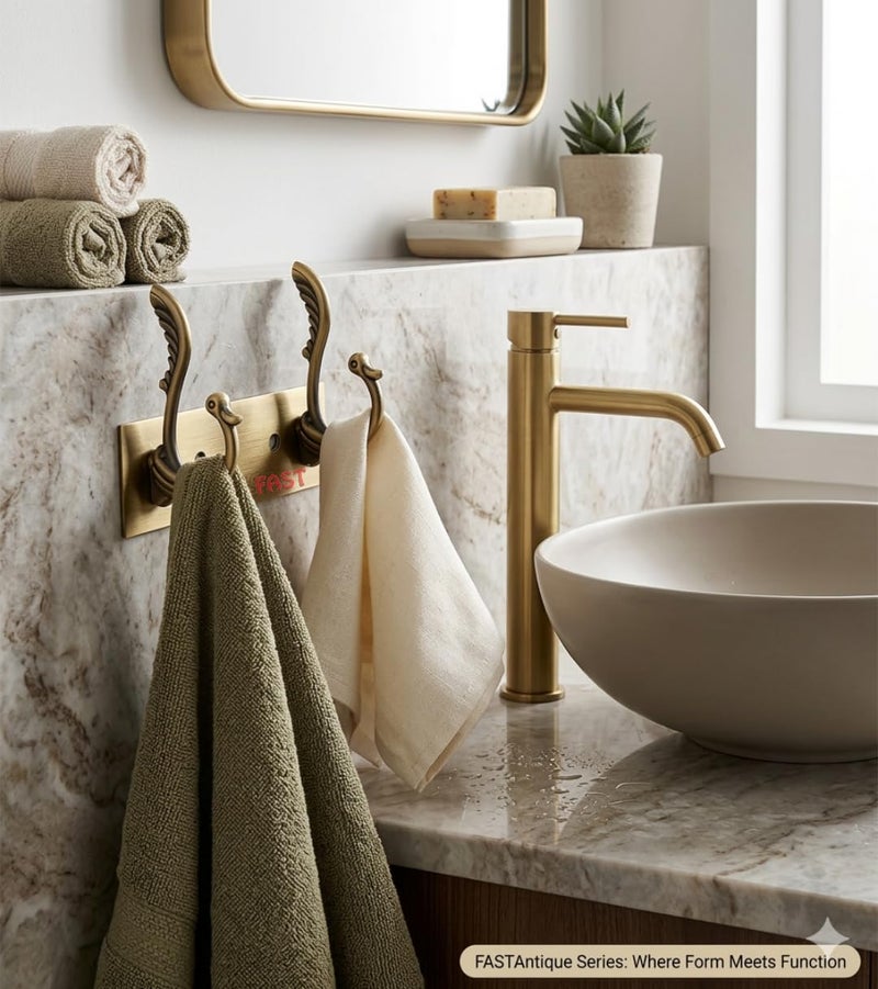 FAST CH13 2 Hanging Hook Stainless Steel Brass Antique Wall and Door Mounted Towel Hooks Rack - Image 4