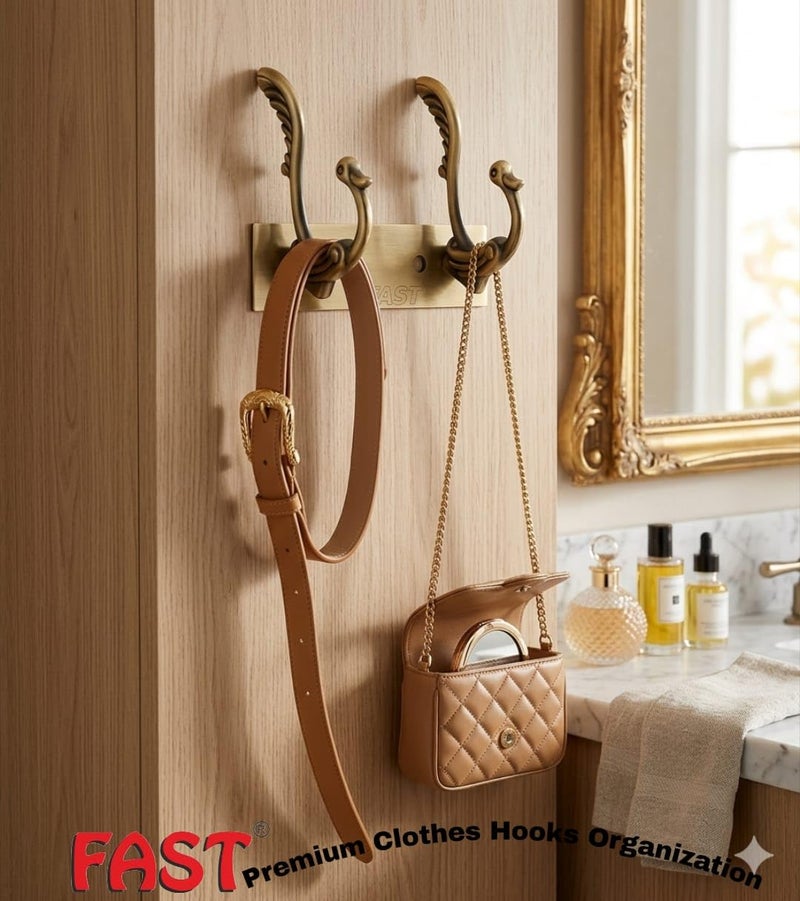 FAST CH13 2 Hanging Hook Stainless Steel Brass Antique Wall and Door Mounted Towel Hooks Rack - Image 5