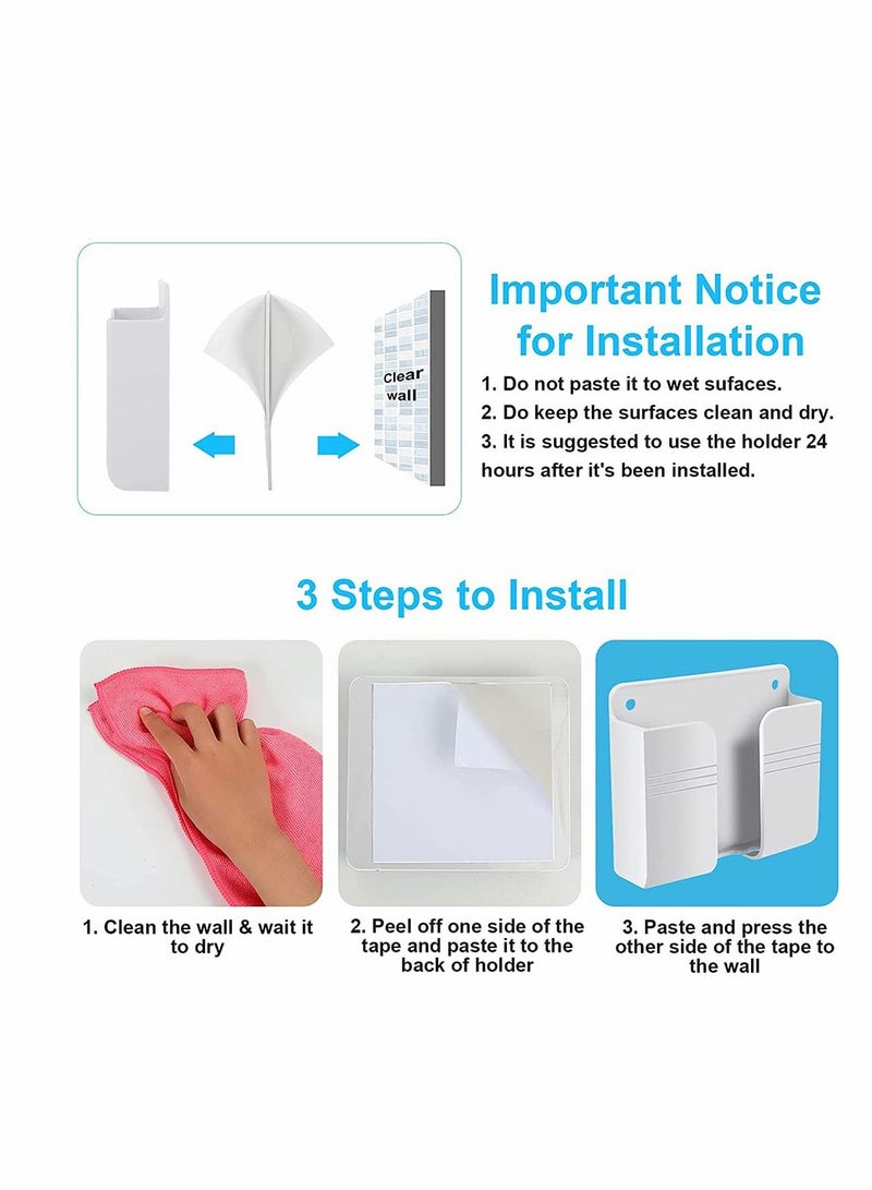 Excefore 8 Pieces Wall Mount Phone Holder, Adhesive Remote Control Storage Box Wall Mount Charging Phone Stand Holder Adhesive Non Slip Media Organizer Storage Box for Bedroom Kitchen Bathroom (White) - Image 5