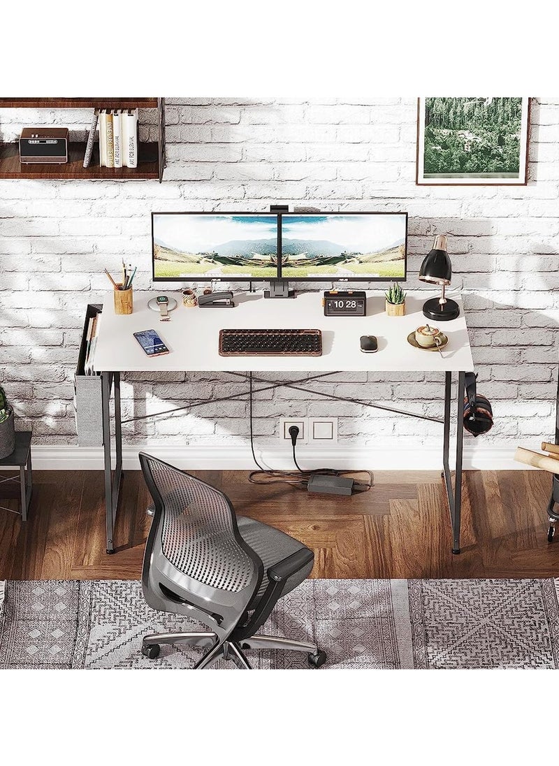 Office Desk Computer Desk Gaming Desk Simple Writing Desk Study Table with Storage Bag and Hook for Home Office Bedroom(100*50cm，White)