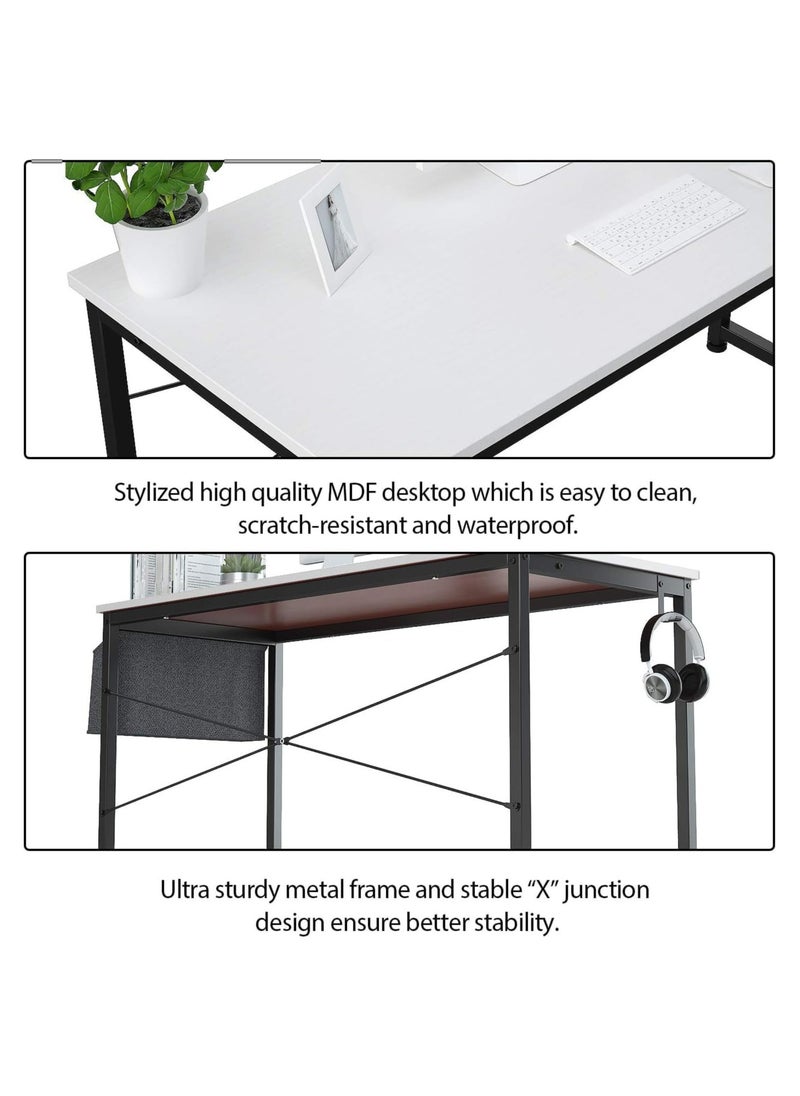 Office Desk Computer Desk Gaming Desk Simple Writing Desk Study Table with Storage Bag and Hook for Home Office Bedroom(100*50cm，White)