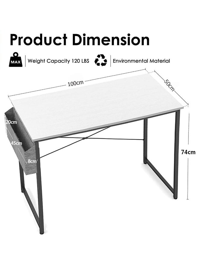 Office Desk Computer Desk Gaming Desk Simple Writing Desk Study Table with Storage Bag and Hook for Home Office Bedroom(100*50cm，White)
