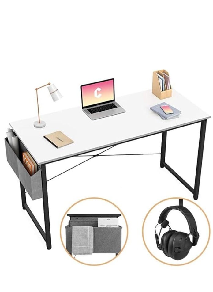 Office Desk Computer Desk Gaming Desk Simple Writing Desk Study Table with Storage Bag and Hook for Home Office Bedroom(100*50cm，White)