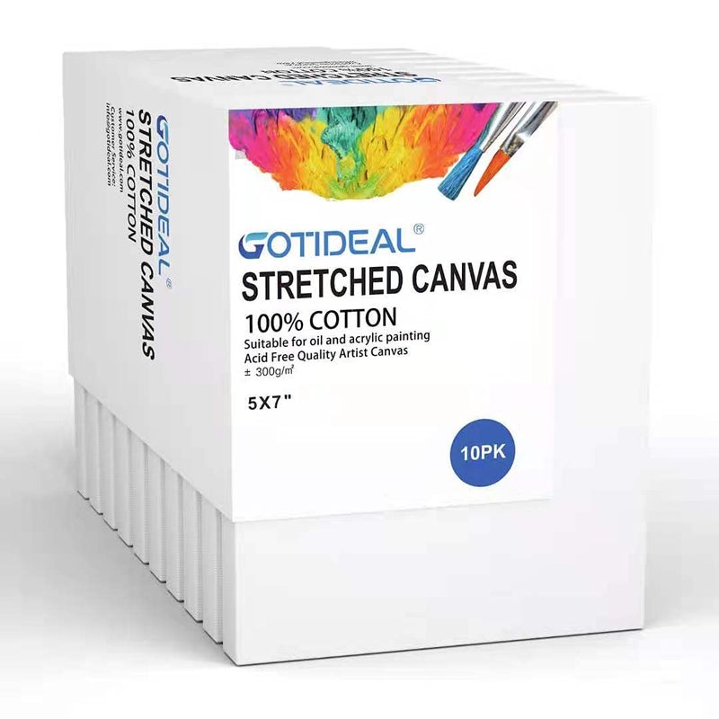 GOTIDEAL Stretched Canvas 5x7 Inch Set of 10 Primed White 100 Cotton Artist Canvas Boards for Painting Acrylic Pouring Oil Paint Dry Wet Art Media