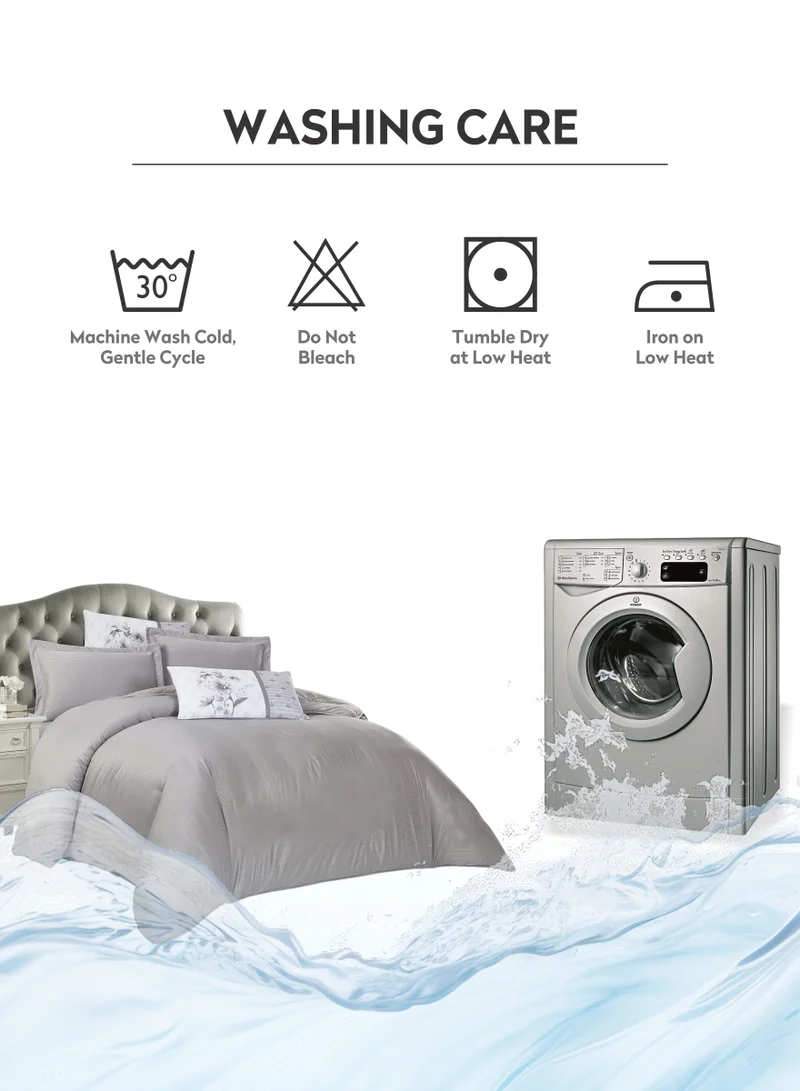 Donetella Duvet Set 4-Pcs Single Size Striped Microfiber Bed Set  With 1 Duvet Cover(160 x 220 CM) 1 Fitted Sheet 1 PillowSham And 1 Pillowcases(Without Filler),Silver Grey