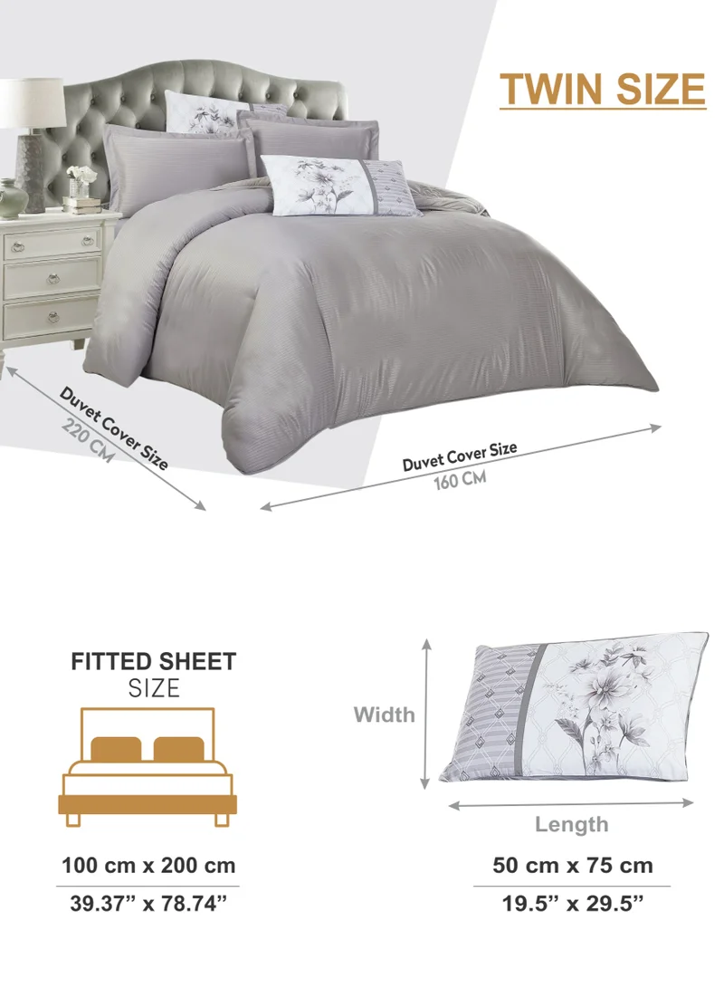 Donetella Duvet Set 4-Pcs Single Size Striped Microfiber Bed Set  With 1 Duvet Cover(160 x 220 CM) 1 Fitted Sheet 1 PillowSham And 1 Pillowcases(Without Filler),Silver Grey