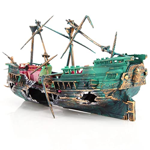 SLOCME Aquarium Shipwreck Decorations - Air Bubbler Sunken Ship Ornament, Fish Tank Air Action Aerating Decorations - Image 1