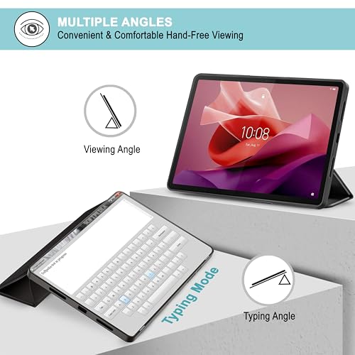CEDO Tri-Fold for Lenovo Tab P12 (12.7 in) Smart Case Flip Cover with Multi Viewing Angles Stand | Leather Finish | Heat Dissipation | TPU Backcover (Black) - Image 3