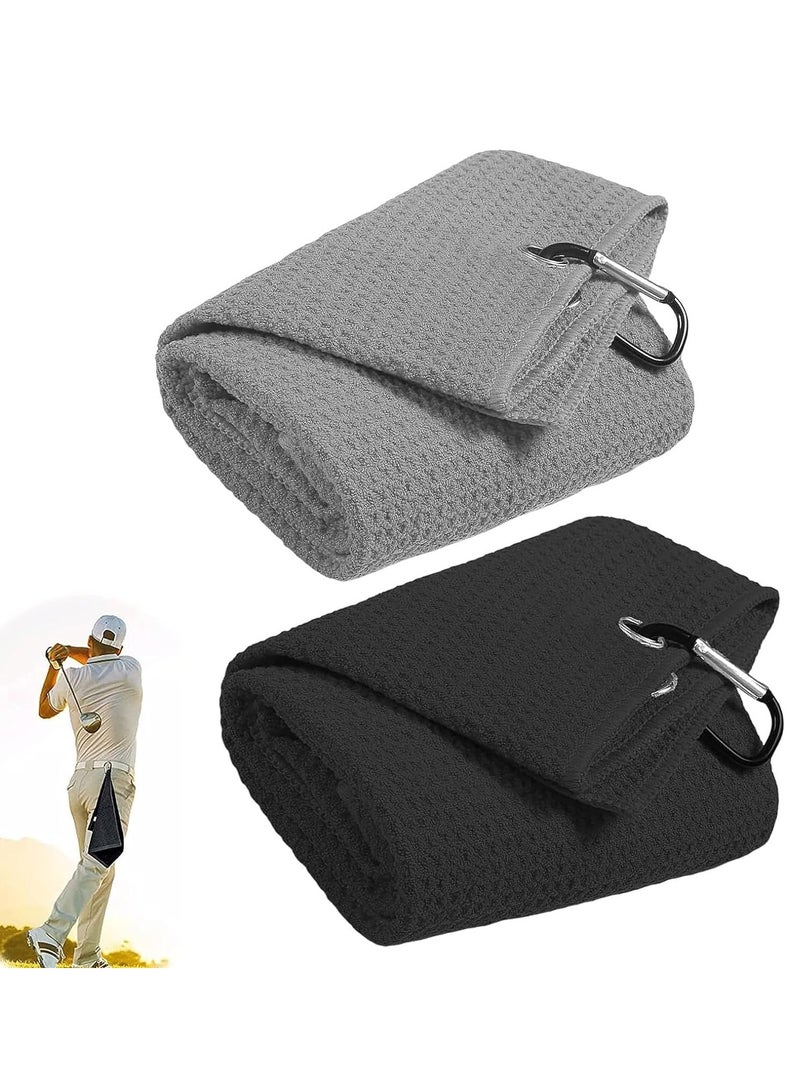 Generic Golf Towels for Golf Bags with Clip 2pcs Microfiber Fabric Golf Bag Towel Small Golf Towel Microfiber Fabric Absorbent Cleaning Towels for Golf Bags Fitness Sport Outdoor Yoga Grey Black - Image 1