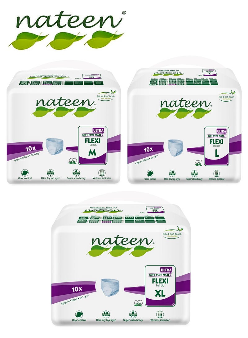 nateen Pack Of 3 Flexi Ultra Adult Diapers Pants Ultimate Absorbency With 4300ml Capacity Waterproof Backing 30 Count Pack - Image 1