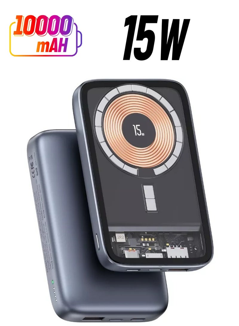 Usams 10000mah Power Bank Transparent Magnetic Wireless Charging Mini Power Bank Grey  - Image 1