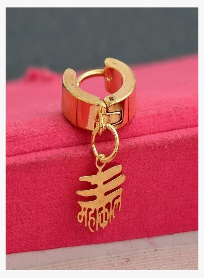 Shree Ju™ Trending Golden Lord Shiv Mahakal Design Bali Huggie Hinged Hoop Studs Stainless Steel Drop Earrings Fashion Jewellery For Men Women Boys Girls Unisex - Image 3