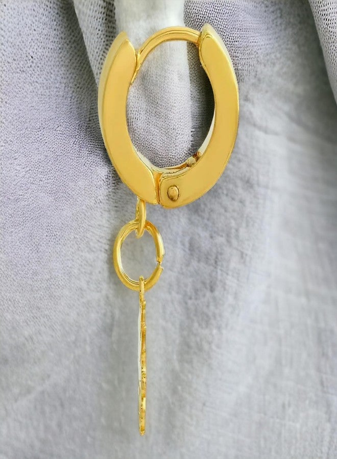 Shree Ju™ Trending Golden Lord Shiv Mahakal Design Bali Huggie Hinged Hoop Studs Stainless Steel Drop Earrings Fashion Jewellery For Men Women Boys Girls Unisex - Image 2