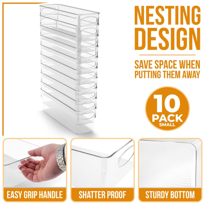 Sorbus Small Clear Plastic Storage Bins for Organizing, 10 Pack Clear Organizer Bins with Handles, Plastic Storage Bins for Closet, Pantry, Fridge, Medicine Cabinet Organizer, Shelves, Freezer, Drawer - Image 2