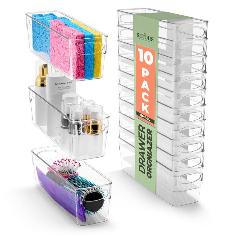 Sorbus Small Clear Plastic Storage Bins for Organizing, 10 Pack Clear Organizer Bins with Handles, Plastic Storage Bins for Closet, Pantry, Fridge, Medicine Cabinet Organizer, Shelves, Freezer, Drawer - Image 1