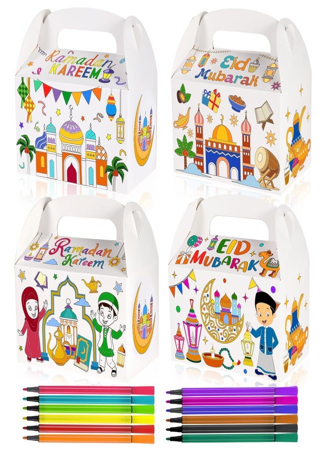 HOWAF 12pcs Eid Mubarak Color Gift Treat Boxes with Paint Pens for kids,Ramadan Kareem Coloring Candy Treat Boxes Ramadan Kareem Coloring Gift Boxes with Handle for Ramadan Eid Party Decoration - Image 1