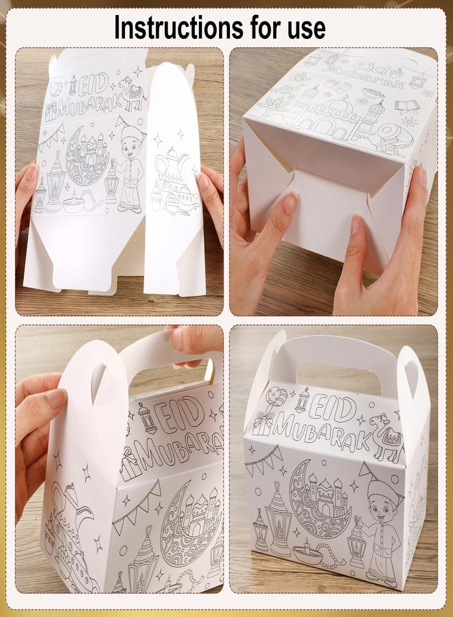 HOWAF 12pcs Eid Mubarak Color Gift Treat Boxes with Paint Pens for kids,Ramadan Kareem Coloring Candy Treat Boxes Ramadan Kareem Coloring Gift Boxes with Handle for Ramadan Eid Party Decoration - Image 4