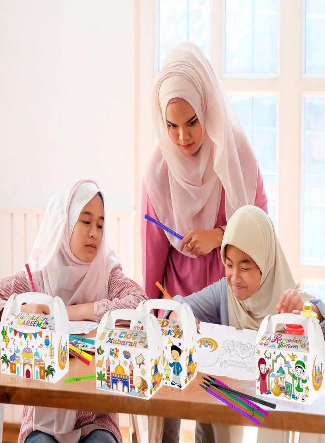 HOWAF 12pcs Eid Mubarak Color Gift Treat Boxes with Paint Pens for kids,Ramadan Kareem Coloring Candy Treat Boxes Ramadan Kareem Coloring Gift Boxes with Handle for Ramadan Eid Party Decoration - Image 5