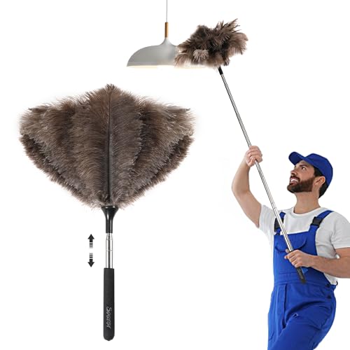 Soarer Extendable Ostrich Feather Duster - 40 inches Fluffy Long Handle Reusable Feather Duster for Cleaning Ceiling Fan,Pendant lamp, High Ceiling, Blinds, Furniture - Image 1