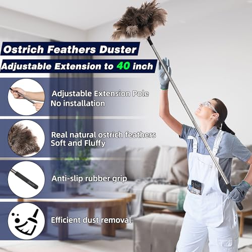 Soarer Extendable Ostrich Feather Duster - 40 inches Fluffy Long Handle Reusable Feather Duster for Cleaning Ceiling Fan,Pendant lamp, High Ceiling, Blinds, Furniture - Image 2