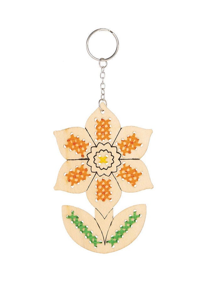 NIBEMINENT 5-Piece Wooden Sun Flower Pendant Cross Stitch Keychain Kit Multicolour 11x7.3x0.2cm - Image 4