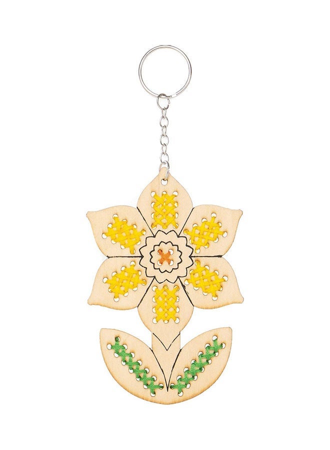 NIBEMINENT 5-Piece Wooden Sun Flower Pendant Cross Stitch Keychain Kit Multicolour 11x7.3x0.2cm - Image 3