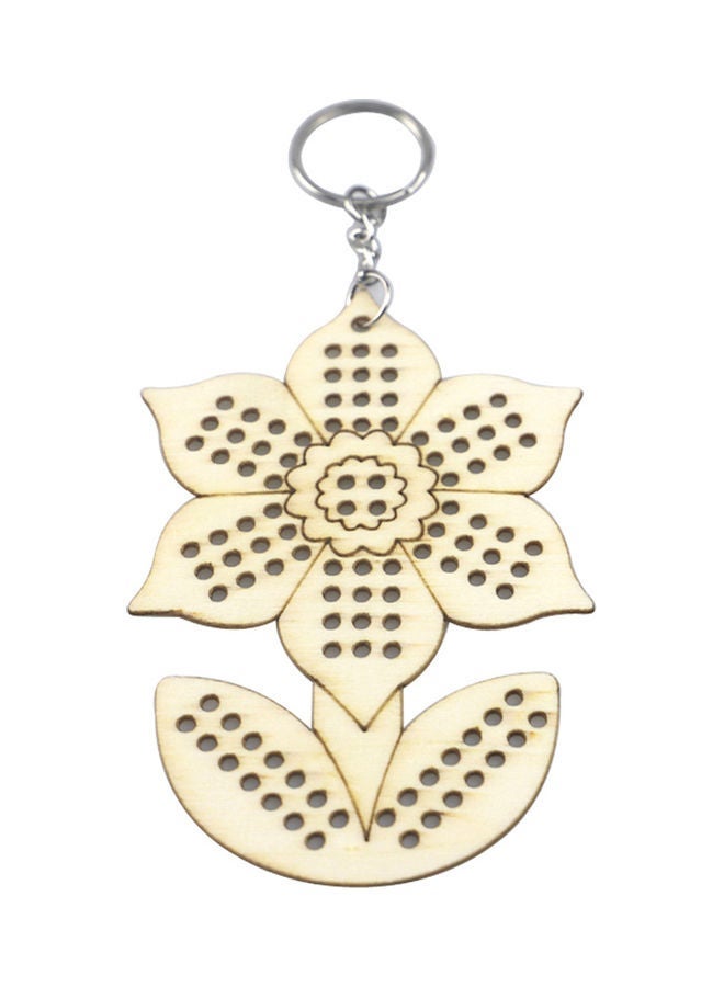 NIBEMINENT 5-Piece Wooden Sun Flower Pendant Cross Stitch Keychain Kit Multicolour 11x7.3x0.2cm - Image 5