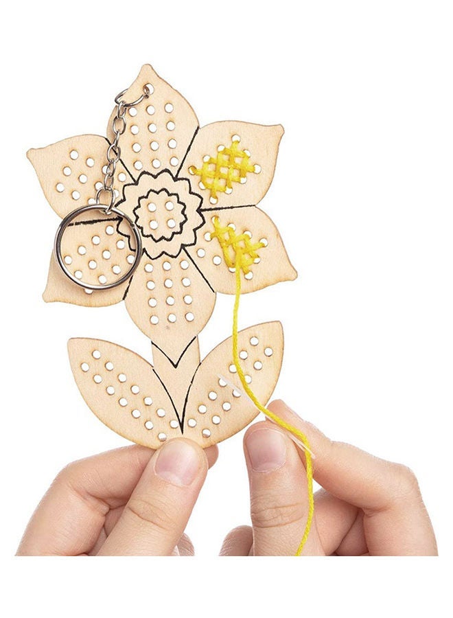NIBEMINENT 5-Piece Wooden Sun Flower Pendant Cross Stitch Keychain Kit Multicolour 11x7.3x0.2cm - Image 2