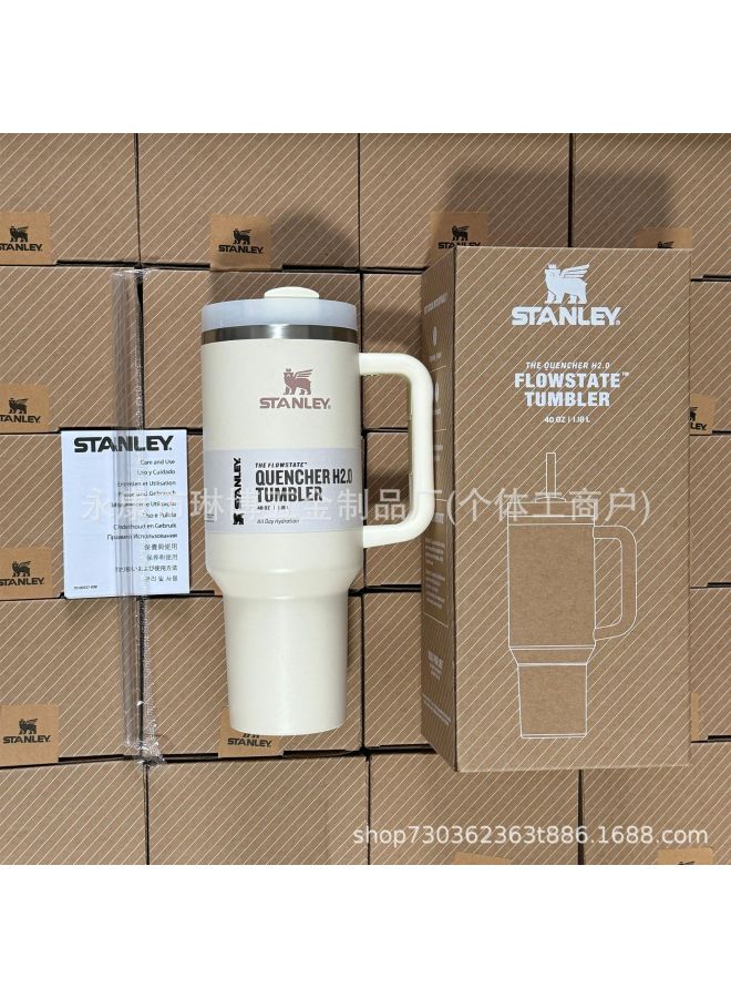 كريم وايت يو إس فيرجن ستانلي ستانلي الجيل الثاني 40oz كوب شرب من الفولاذ المقاوم للصدأ محمول للاستخدام الخارجي في السيارة والرياضة
