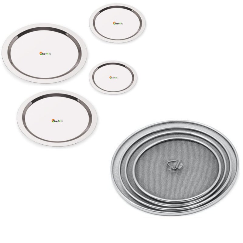 Chefkit Stainless Steel Heavy Gauge Ciba/Lids/Tope/Cheeba Cover Set | Pot, Pan Lid | Lid Covers for Utensils | Milk Cover Plate | Steel Jali Plate - Image 1