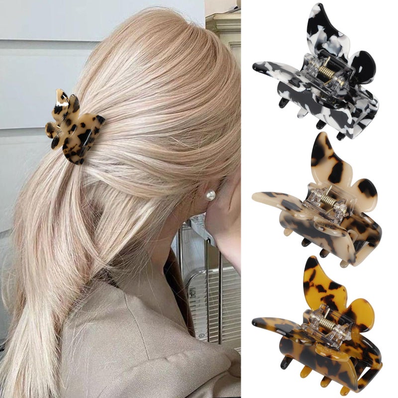 NAISIER Butterfly Hair Clips Hair Claw Butterfly Tortoise Shell Jaw Clips 23 inch Beautiful Hair Accessories for Girls and Women 3 pack 