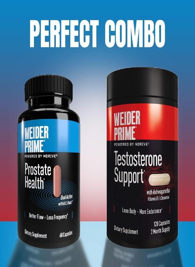 Weider Prime Testosterone Support - Men's Nutrition - Enriched with Vitamins & Minerals - with Ashwagandha, Chromax Chromium, Bioperine & Zinc - Gluten Free - 120 Capsules - Image 3