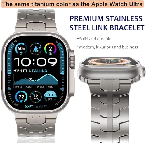 WINGLE Stainless Steel Bands for Apple Watch Band Ultra 3/2/1 Band Ultra 49mm Series 11 10 46mm 45mm 44mm 42mm SE 3/2/1 Series 9 8 7 6 5 4 3 2 Men, Classy Business Rugged Metal iWatch Bands, Titanium - Image 2
