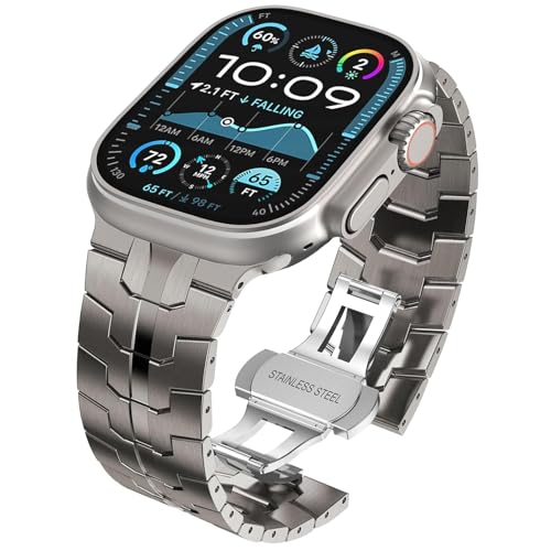 WINGLE Stainless Steel Bands for Apple Watch Band Ultra 3/2/1 Band Ultra 49mm Series 11 10 46mm 45mm 44mm 42mm SE 3/2/1 Series 9 8 7 6 5 4 3 2 Men, Classy Business Rugged Metal iWatch Bands, Titanium - Image 1