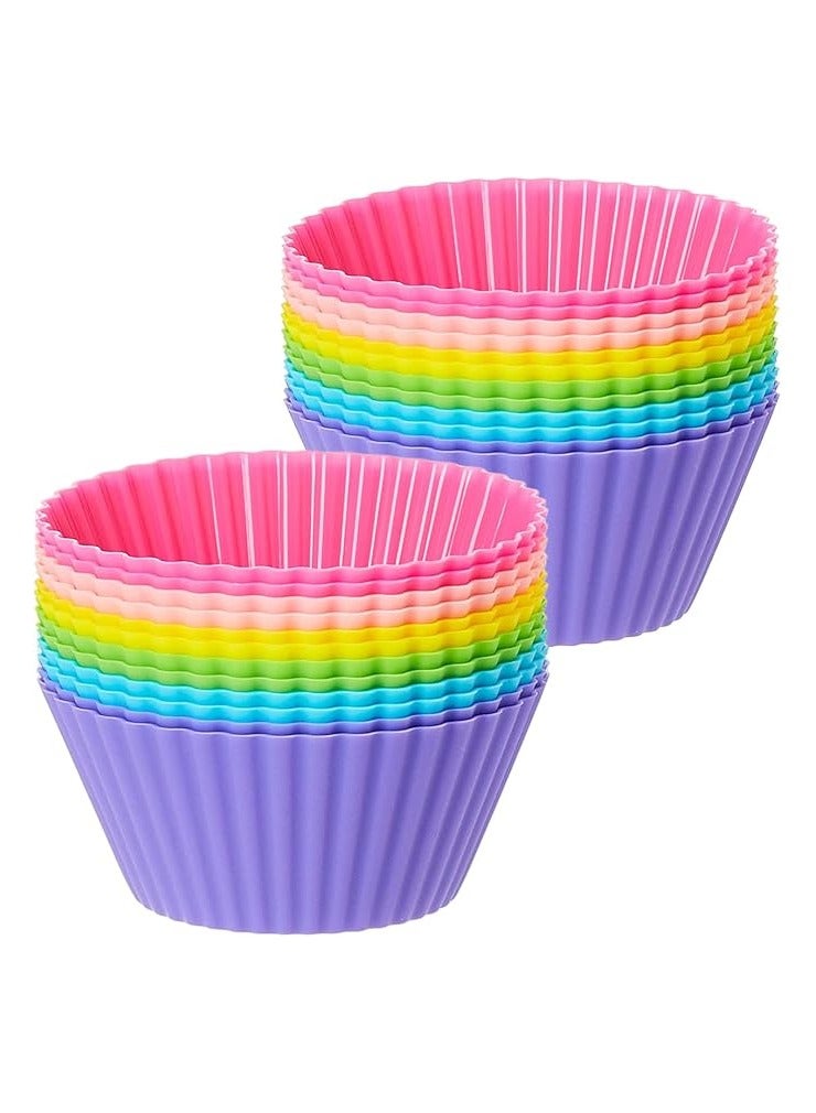 بروماس 24 قطعة من بطانات الكب كيك السيليكون، أكواب الخبز غير اللاصقة للكيك والمافن والشوكولاتة وبطانة كب كيك قالب كأس الخبز، متعدد الألوان - Image 1