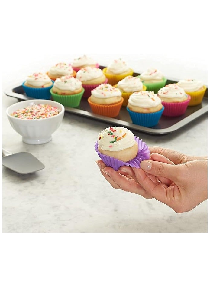 بروماس 24 قطعة من بطانات الكب كيك السيليكون، أكواب الخبز غير اللاصقة للكيك والمافن والشوكولاتة وبطانة كب كيك قالب كأس الخبز، متعدد الألوان - Image 4