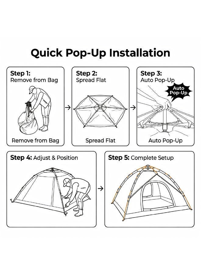 خيمة تخييم أوتوماتيكية سريعة التجميع | تُستوعب 3-4 أشخاص، مقاومة للماء والأشعة الشمسية، خفيفة الوزن ومتينة، مناسبة للشواطئ، والمشي لمسافات طويلة، والصحراء وأنشطة خارجية متنوعة - Image 5