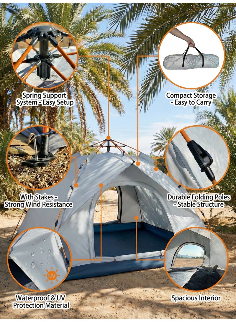 خيمة تخييم أوتوماتيكية سريعة التجميع | تُستوعب 3-4 أشخاص، مقاومة للماء والأشعة الشمسية، خفيفة الوزن ومتينة، مناسبة للشواطئ، والمشي لمسافات طويلة، والصحراء وأنشطة خارجية متنوعة - Image 3