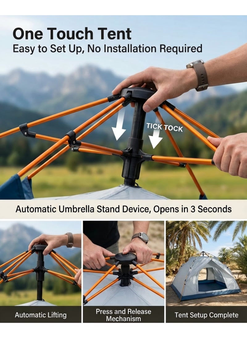 Camping Tent 3–4 Person Pop-Up Automatic Setup, waterproof and sunproof, lightweight and durable, suitable for beaches, hiking, deserts and various outdoor activities. - Image 5