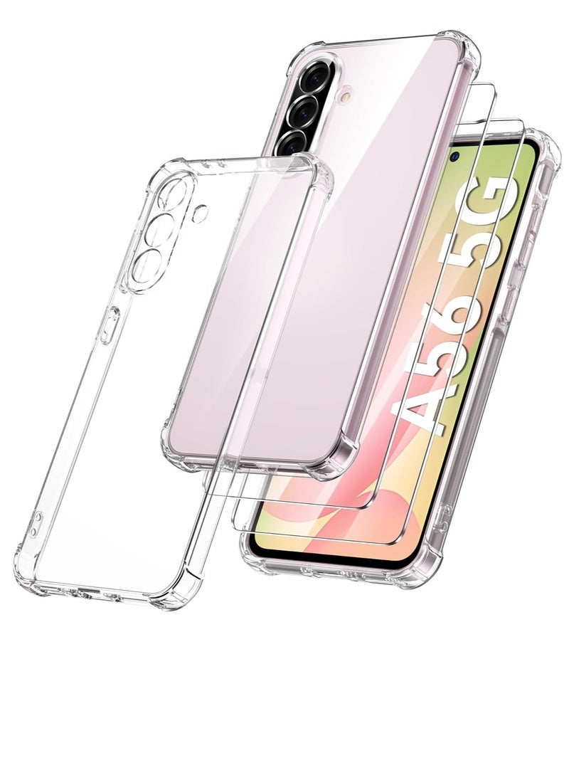 TIGER Samsung A56 Shockproof Clear Case with 2Pack Tempered Glass Screen Protector Edge to Edge Full Screen Coverage,Samsung Galaxy A56 5G 2025 Bumper Cover. - Image 1