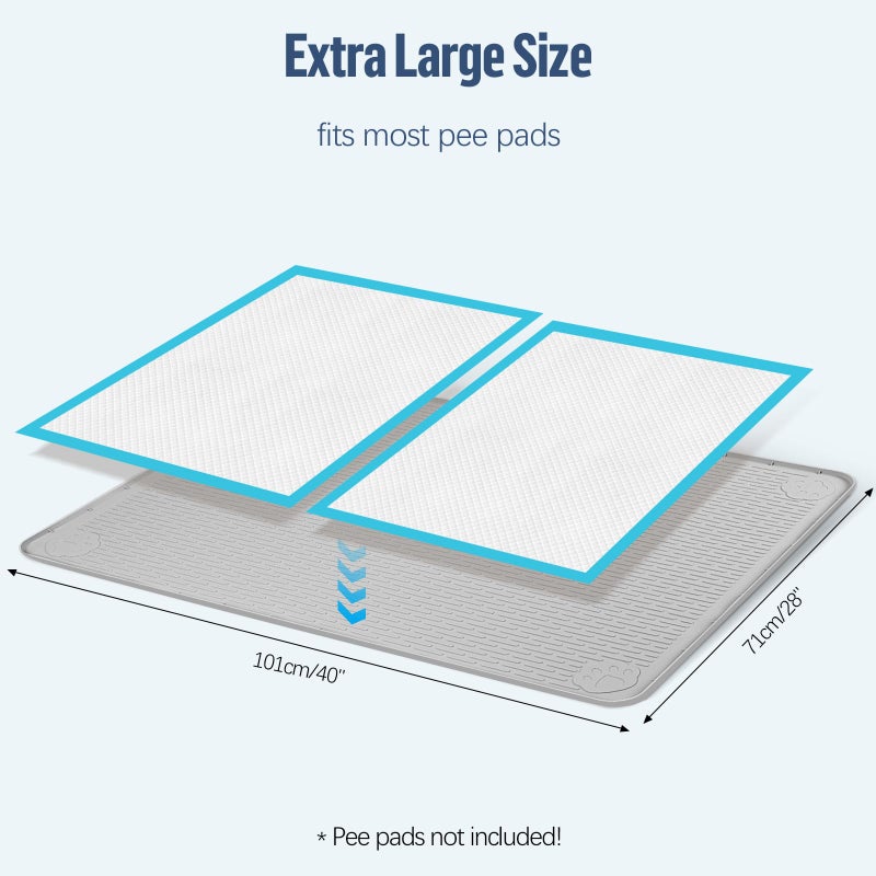 Bartuke Pee Pad Holder for Dogs, 40" x 28" Silicone Pee Tray Mat Leak-Proof, High Edge, No Spill Pet Pad Holder for Puppy, Cat, Rabbit, Dog Training Pads for Home Floor Protection (Grey) - Image 2