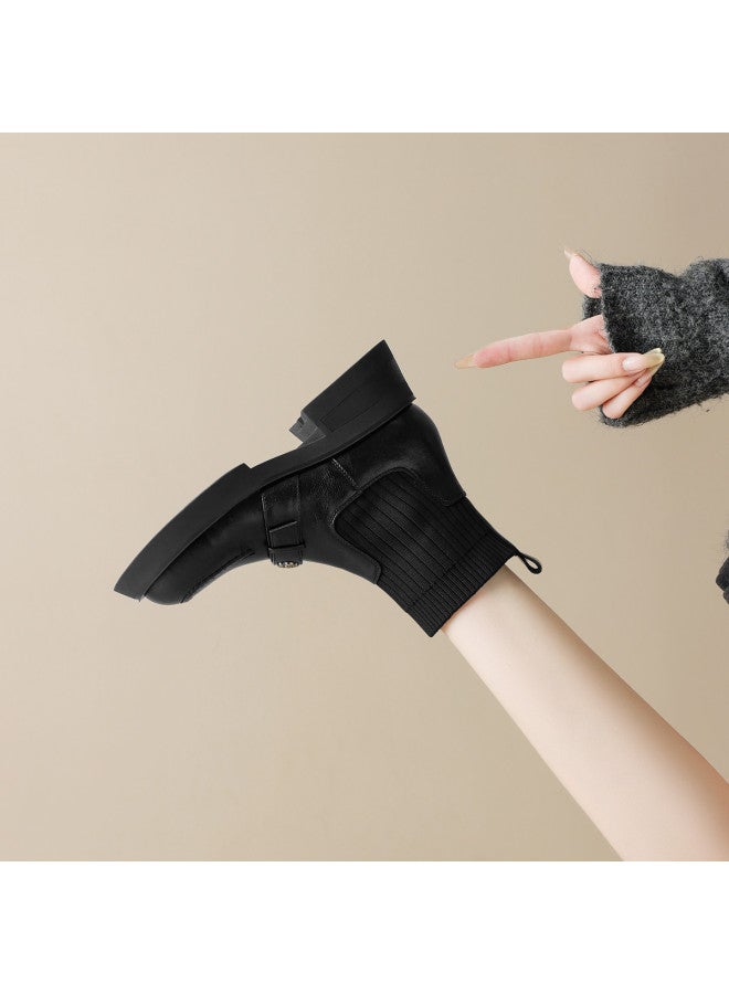 AME Patchwork Knit Sock Boots 2025 New Retro Hong Kong Style Camellia Slimming Boots, Youthful And Comfortable Ankle Boots - Image 5